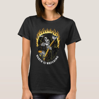 T-shirt Death Is Watching Grim Reaper Gothic Retro Fire Oc