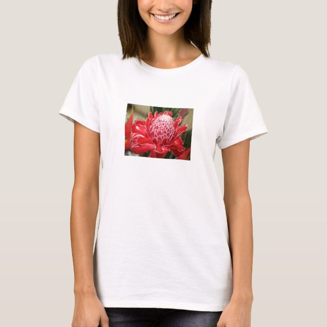 T-shirt Débardeur rouge exotique de fleur de gingembre de (Devant)