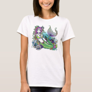 T-shirt Débardeur tropical d'art de sirène d'arc-en-ciel