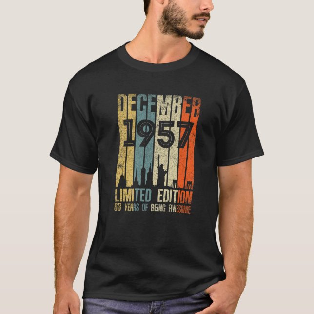 T-shirt Décembre 1957 T 63 Ans 1957 Cadeau d'anniversaire (Devant)