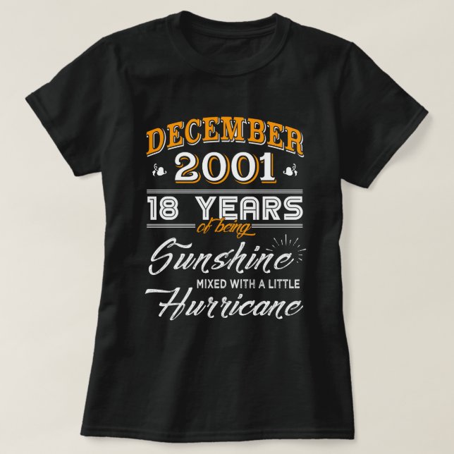 T-shirt Décembre 2001 18èmes cadeaux d'anniversaire de (Design devant)