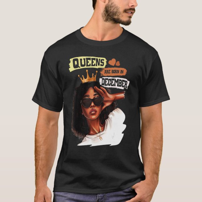 T-shirt Décembre Fille Anniversaire Melanin Afro Queen Pou (Devant)