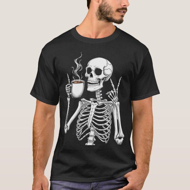 T-shirt Décès avant décaf - Skeleton Coffee Lover Design (Devant)