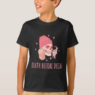 T-shirt Décès De Café Avant Le Squelette De Crâne Décaf
