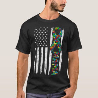 T-shirt Déchiré américain Drapeau Autisme Famille Mama Mat