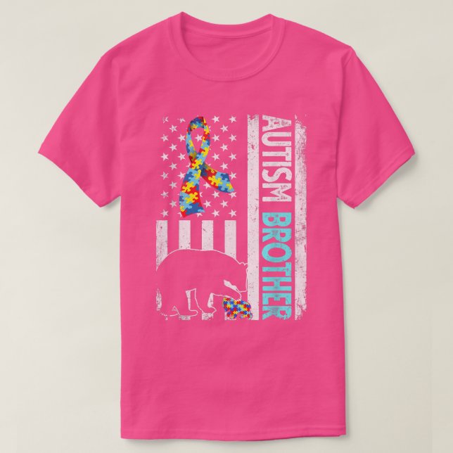 T-shirt Déchiré américain Drapeau Autisme Frère Ours Autis (Design devant)