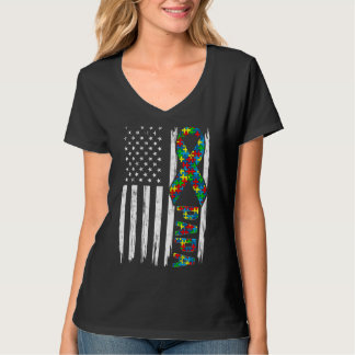 T-shirt Déchiré américain Drapeau Autisme Papa Famille Mat