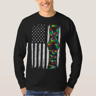 T-shirt Déchiré américain Drapeau Autisme Papa Famille Mat