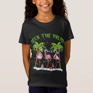 T-Shirt Deck the Palms Flamant rose Lumières de Noël tropi