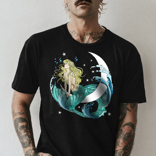 T-shirt Déco Fantastique de Sirène Blonde Croissant de Lun