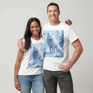 T-shirt Décor de glace de loup blanc de forêt neigeuse