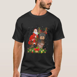 T-shirt Décor de Noël Santa à cheval sur un chien Yorkshir