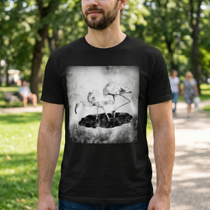 T-shirt Décoration murale aquarelle flamant rose noir et b