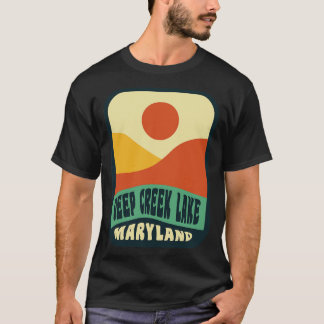 T-shirt Deep Creek Lake Maryland Insigne rétro Sunset