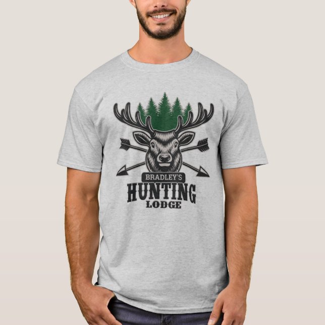 T-shirt Deer Elk Hunter AJOUTER NOM Bow Hunter Lodge Cabin (Devant)