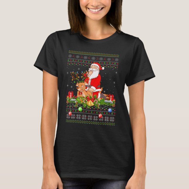 T-shirt Deer   Ugly Santa Riding Deer Christmas (Devant)