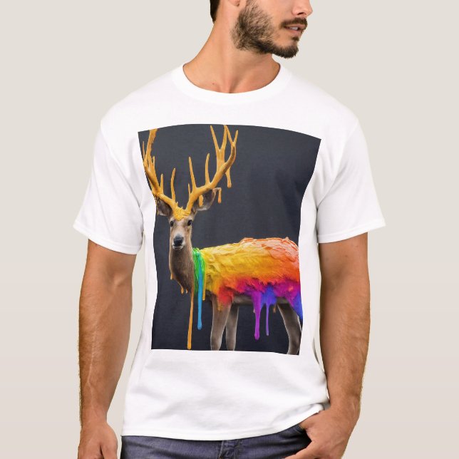 T-shirt "Deer with Rainbow Drift Design : Bold and Artisti (Devant)