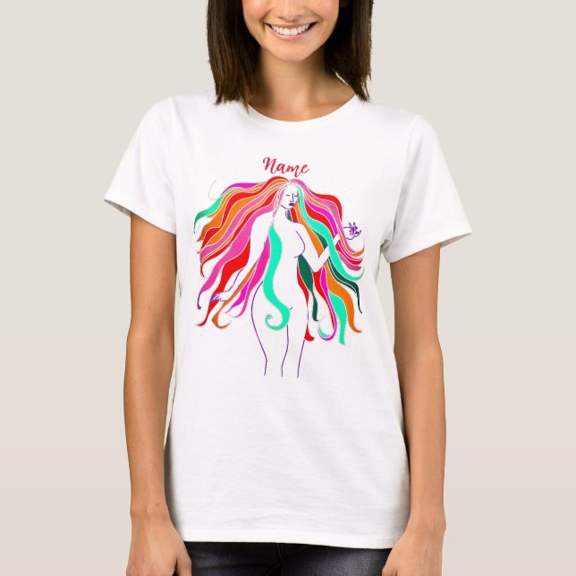 T-shirt Déesse aux cheveux longs multicolores Thunder_Cove (Devant)