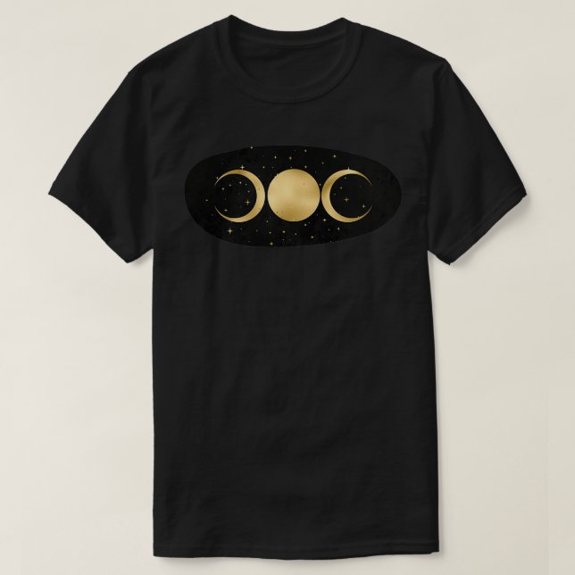 T-shirt Déesse triple dans les étoiles Or sur Noir (Design devant)