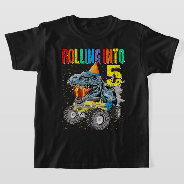 T-shirt Défiler dans le 5e anniversaire Monster Truck Dino (Poser)