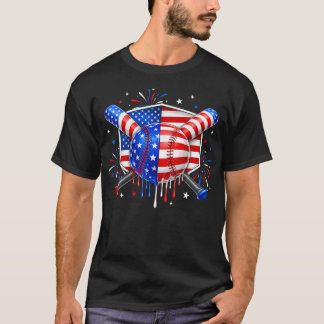T-shirt Dégoulinade de baseball Drapeau américain pour gar