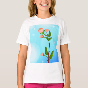 T-shirt Dégradé du ciel bleu avec branche de ressort fleur