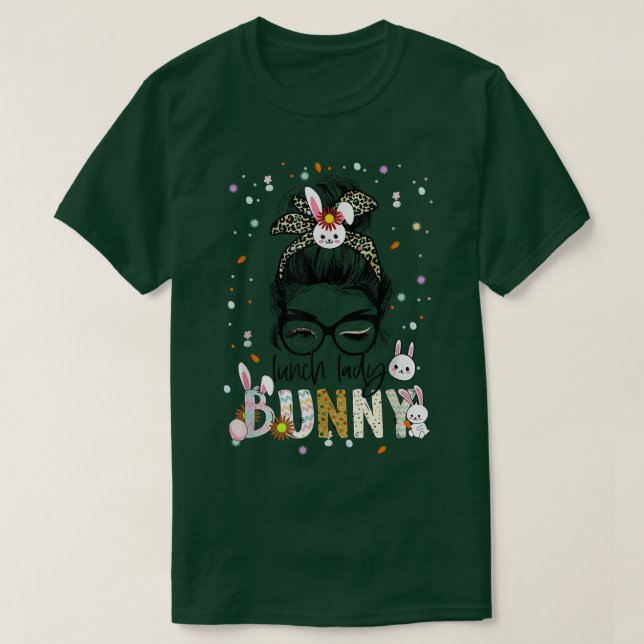 T-shirt Déjeuner Lady Bunny Leopard Messy Bun Drôle Déjeun (Design devant)