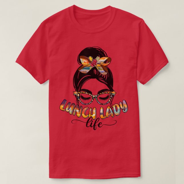 T-shirt Déjeuner Lady Life Messy Bun Sunflower Leopard Déj (Design devant)