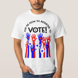 T-shirt Demandez-moi comment vous inscrire pour voter roug