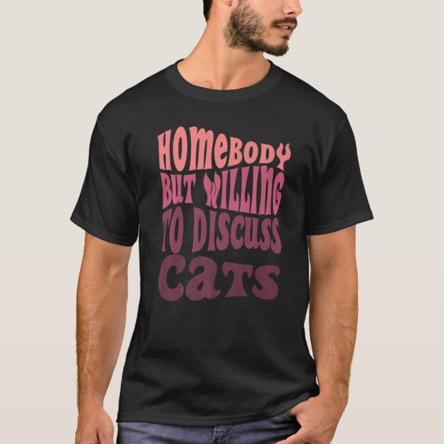 T-shirt Demeure Mais Prêt À Discuter Chats Maman Introvert (Devant)
