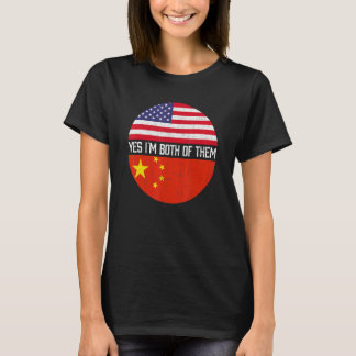 T-shirt Demi-Américain Demi-Chinois Usa Drapeau Famille Hé