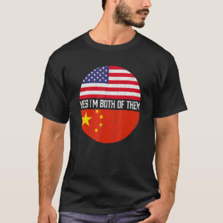 T-shirt Demi-Américain Demi-Chinois Usa Drapeau Famille Hé
