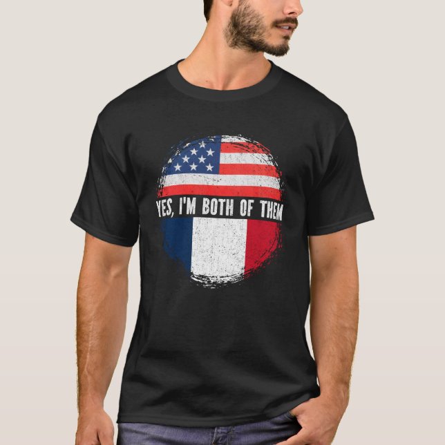 T-shirt Demi-Américain Demi-Français USA Drapeau France Pa (Devant)
