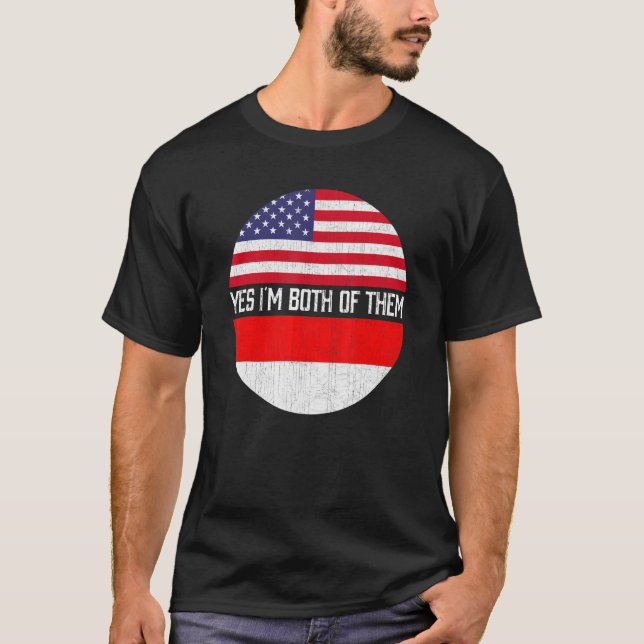 T-shirt Demi-Américain Demi-Indonésien Drapeau Famille Her (Devant)