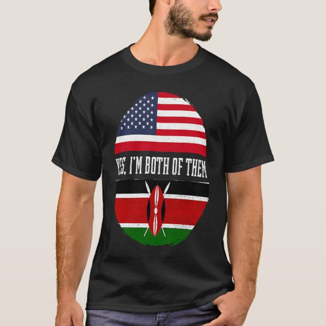 T-shirt Demi-Américain Demi-Kényan USA Drapeau Patrimoine  (Devant)