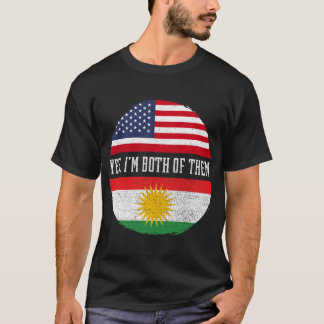 T-shirt Demi-Américain Demi-Kurde USA Drapeau Kurdistan He