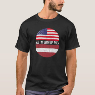 T-shirt Demi-Américain Demi-Letton Drapeau Usa Famille Hér