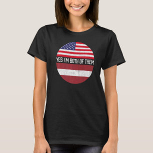 T-shirt Demi-Américain Demi-Letton Drapeau Usa Famille Hér