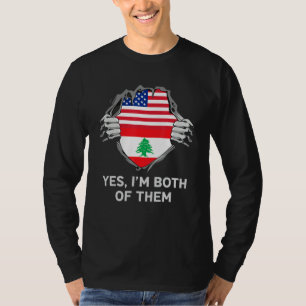T-shirt Demi-américain Demi-libanais Drapeau USA Liban Hom