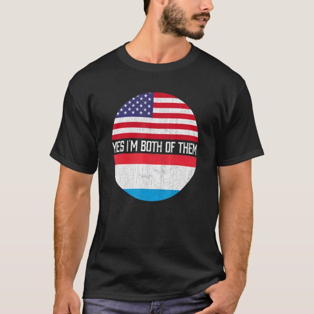 T-shirt Demi-Américain Demi-Luxembourg Racine Usa Famille  (Devant)