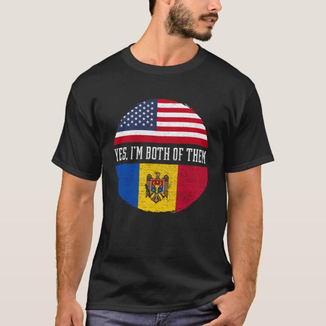 T-shirt Demi-Américain Demi-Moldave USA Drapeau Moldavie H (Devant)