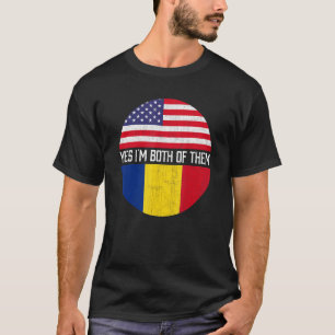 T-shirt Demi-Américain Demi-Roumain Usa Drapeau Famille He