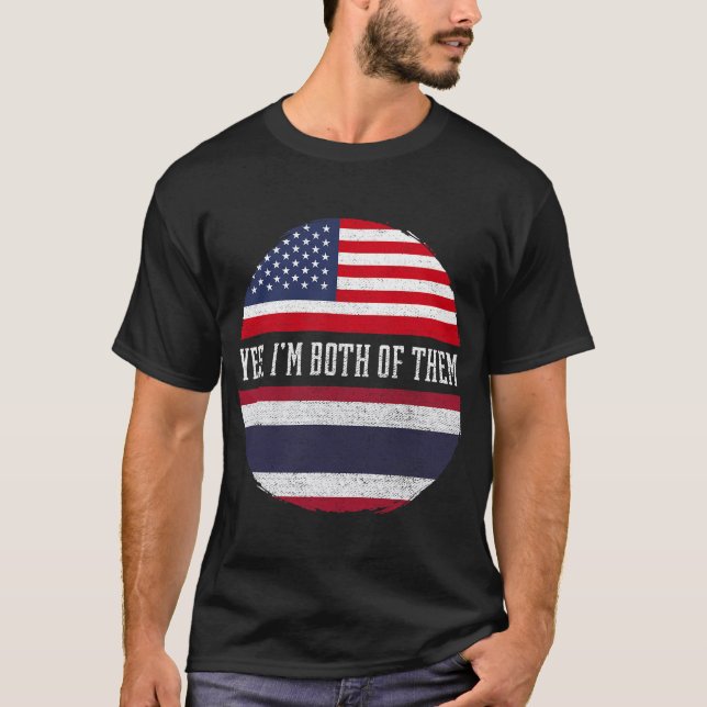 T-shirt Demi-Américain Demi-Thaï USA Drapeau Thaïlande Pat (Devant)