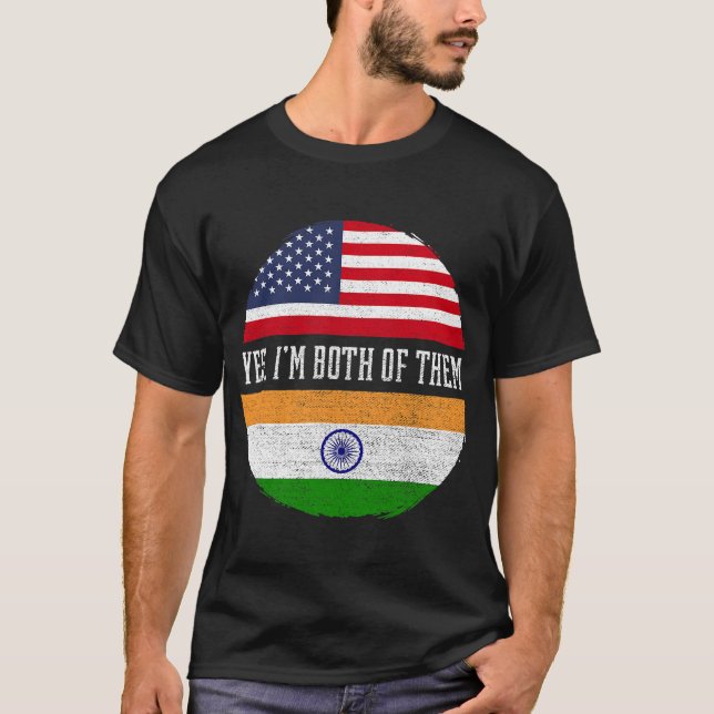 T-shirt Demi-Américain moitié Indien USA Drapeau Inde Patr (Devant)
