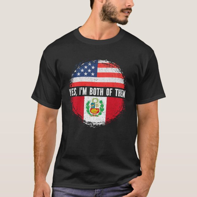 T-shirt Demi-américain moitié péruvienne USA Drapeau Pérou (Devant)