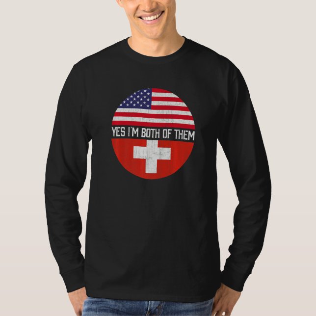 T-shirt Demi-Américain Semi Suisse Usa Drapeau Patrimoine  (Devant)