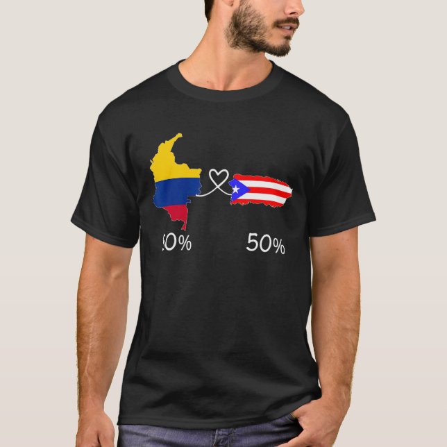 T-shirt Demi-Colombien moitié Porto-Rican Drapeau Carte Lo (Devant)