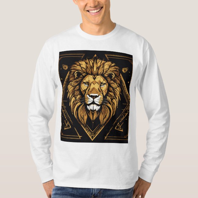 T-shirt demi-ton Lion géométrique : Texture gras e (Devant)