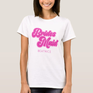T-shirt Demoiselle d'honneur Bulles Rose Rétro Nom personn