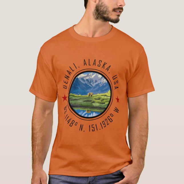 T-shirt Denali Alaska Graphic with Global Coordinates Over (Devant)